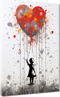 Produktbild von Street Art Mädchen mit Herz Leinwandbild Wandbild Kunstdruck XL Wanddeko: 75x100x2cm