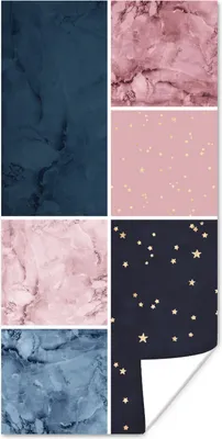 Produktbild von MuchoWow® Poster Marmor - Rosa - Blau 60x120 cm - Wandschmuck