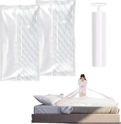Produktbild von 2 Stück 100x220cm Matratzen-Vakuumverpackungen - Vakuumverpackungen - Bettdecke - Wiederverwendbare Bettdecken-Vakuumverpackungen mit Handpumpe - Matratzen-Vakuumverpackungen - Geeignet für Gebrauch, Transport und Lagerung