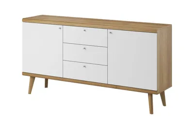 Produktbild von Kommode – Sideboard – Kommode mit Türen und Schubladen – PRIMO – PKSZ160 – Weiß / Sonoma Eiche – Breite Stauraumkommode mit moderner Holzoptik
