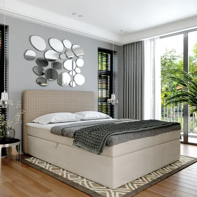 Produktbild von Boxspringbett Doppelbett SUZI  - Bett mit Bonellmatratze, mit Bettkasten f r Bettw sche und Topper. Gepolstertes Kopfteil mit Einer Eleganten Weichen Kissendesign (cappuccino, 200x200)