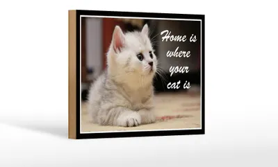 Produktbild von Holzschild Spruch 18x12cm Katze Home is where your cat
