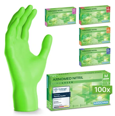 Produktbild von ARNOMED Nitril Handschuhe in Limettengrün, Größe S, Einmalhandschuhe | Box (100 Stück)