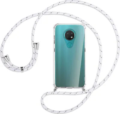 Produktbild von Handykette Backcover-Schutzhülle mit Band (Metall silberfarben) für Nokia 6.2 / 7.2 - weiß/grau