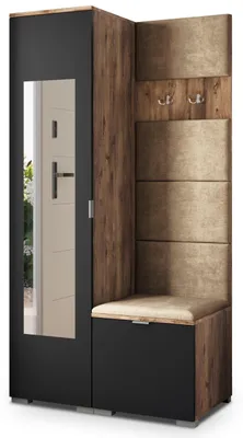 Produktbild von Masseno Garderobe-Set VIRA 95/181/51 cm Modern Garderobenschrank Eiche Lefkas, Veloursstoff MONOLITH 09 (Beige)