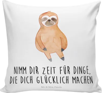 Produktbild von Mr. & Mrs. Panda Couchkissen Faultier Zufrieden - Weiß - Geschenk, Kissen 40x40, Zierkissen, Glück, kuschelkissen, bedruckt, Frieden, Kuschel, Ruhe, Sofakissen, Glücklich