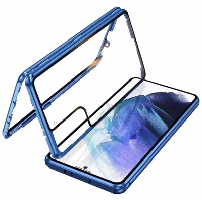 Image de Étui pour Samsung Galaxy S22 Plus - Coque en verre avec aimants des deux côtés - Bleu - Neuf