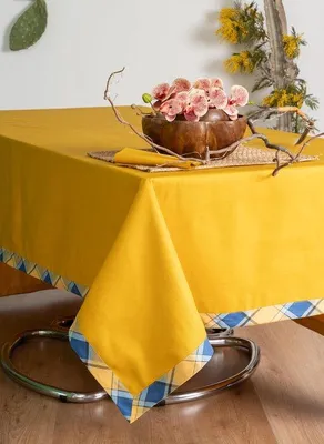 Produktbild von Tischdecken, 160 x 160 cm - 100% Baumwolle - Senfgelb - Elegant mit Rüschen