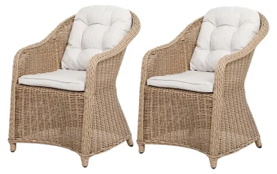Produktbild von 2er Set Sessel BELLA rundes Polyrattan Natural Gartenstuhl