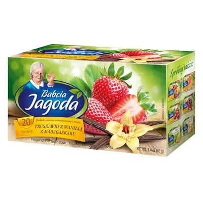 Immagine prodotto di Tè alla frutta istantaneo Fragola e Vaniglia del Madagascar 20 bustine – Nonna Jagoda