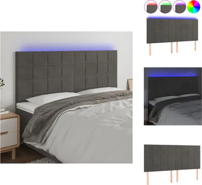 Produktbild von vidaXL LED Kopfteil Dunkelgrau 180x5x118/128 cm Samt -  Kopf- & Fußenden