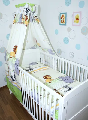Produktbild von 4 teiliges Baby Bettset Bettwäsche mit Himmel Vollstoff - Bettausstattung - ON-08. Safari Grün