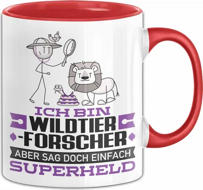 Produktbild von Wildtierforscher Geschenk Tasse Ich Bin Wildtierforscher Aber Sag Doch Einfach Superheld Lustige Geschenkdiee für Wildtierforscher Kaffee-Becher (Rot)