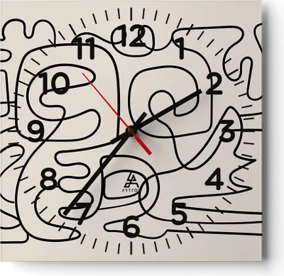 Produktbild von Wanduhr - Quadrat - Glasuhr - Linien Figuren Formen - 30x30cm - Schleichendes Uhrwerk - Lautlos - zum Aufhängen bereit - Dekoration Modern - Wanddekoration aus Glas - C4AC30x30-5121