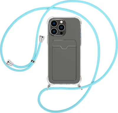 Produktbild von Handykette Backcover-Schutzhülle mit Band (Metall silberfarben) für Apple iPhone 15 Pro Max - himmelblau