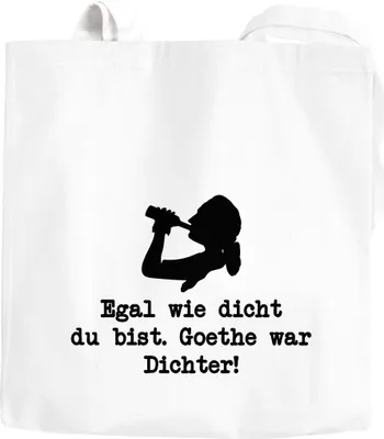Produktbild von Jutebeute Egal wie dicht du bist Goethe war Dichter Spruch lustig Kalauer Wortspiel Moonworks® weiß 2 lange Henkel