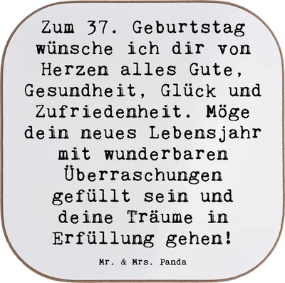 Produktbild von Mr. & Mrs. Panda Tischschoner Spruch 37. Geburtstag Grüße - Weiß - Geschenk, gläseruntersetzer, Coaster, Dankbarkeit, handgefertigt, Untersetzer für Gläser, Freude, Wärme