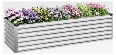 Produktbild von Hochbeet für Garten und Balkon, Pflanzkübel aus robustem Stahlblech mit stabilem Design, Pflanzkasten, Blumenkasten, 238 x 56 x 80 cm, Silber