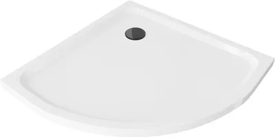 Produktbild von Mexen Flat halbrunde Duschwanne slim 70 x 70 cm, Weiß, Siphon Schwarz - 41107070B