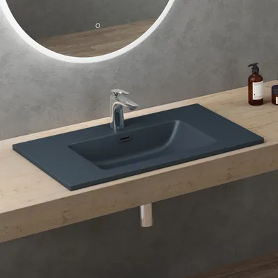Produktbild von doporro Waschbecken Einbauwaschbecken mineralguss 80x48x12 cm Design Einbauwaschbecken anthrazit matt, Waschbecken, Waschtisch, Handwaschbecken Col02