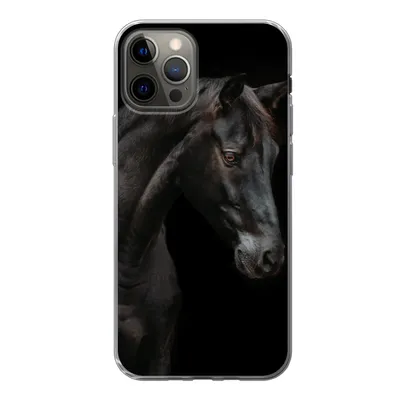 Produktbild von MuchoWow® Handyhülle Schutzhülle Hülle für iPhone 12 Pro Pferd - Tier - Schwarz Silikon Softcase Handy Hülle - Abdeckung