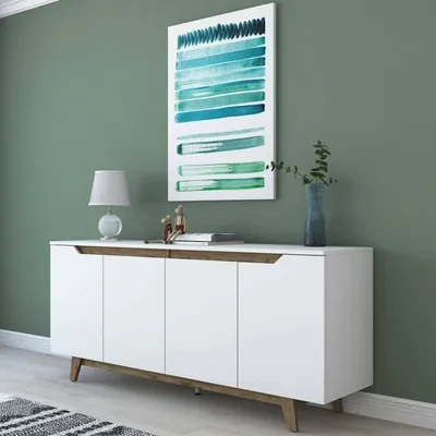 Image de Ascaro - Buffet, 180x45x79h cm Blanc, 2 Étagères