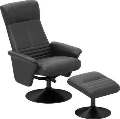 Produktbild von Polstersessel, Akzentsessel mit Hocker, drehbar, ergonomisch, Mikrofasertuchoptik, bis 150 kg, Schwarz