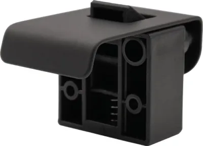 A black plastic RV furniture latch lock mechanism is shown against a white background.