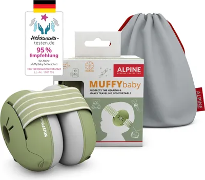 Produktbild von Alpine Muffy Baby - Gehörschutz für Babys - Verstellbares ANTI-SLIP-Kopfband bis 36 Monate - In Deutschland auf Sicherheit getestet - Lärmschutz Kopfhörer verhindert Gehörschäden - Grün