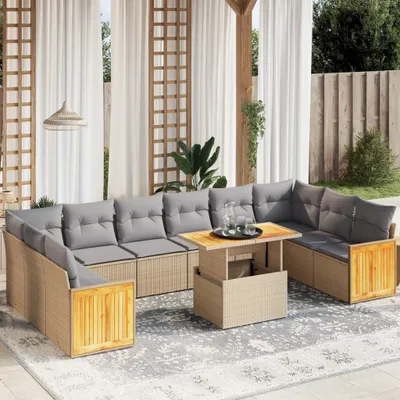 Produktbild von Design 11-tlg. Garten-Sofagarnitur mit Kissen Beige Poly Rattan, Gartenmöbel-Sets 2024 Neu