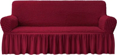 Produktbild von (3-Sitzer, Weinrot)Universal-Stretch-Sofa-Schonbezug mit Rock 1-teiliger Sofabezug