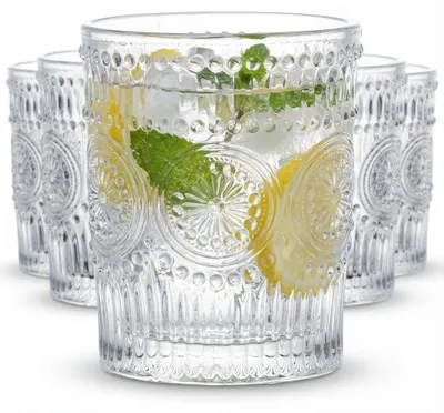 6er-Set Vintage Saftgläser 9 oz, Relief Trinkgläser
