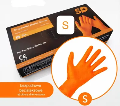 Obrázek produktu pro Tlusté nitrilové rukavice DIAMOND GRIPP, oranžové, velikost 8, 5 g, 50 kusů, velikost S
