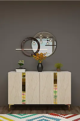 Obrázok produktu pre Skye Decor, kvalitná konzolová zostava (3 kusy) – dub sýto modrej farby, 120 cm, 100% melamín
