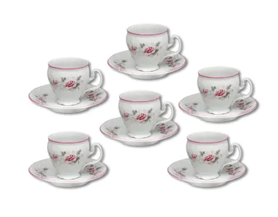 Obrázok produktu pre Thun 1794 Šálky a podšálky, 90 ml, český porcelán, Bernadotte, ružová farba, ružový pruh, Thun, 6 ks