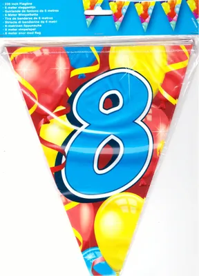 Produktbild von 1 Wimpelgirlande Zahl 8 Geburtstag Happy Birthday 8 Jahre Luftballons 6 Meter 12 Wimpel
