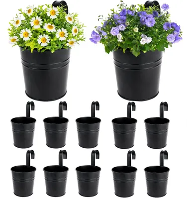 Produktbild von Blumentöpfe, 10er Set Balkontopf, Pflanztopf, Hängetöpfe, Kräutertopf, aus Metall, für Balkon, Zaun, Garten, Wand
