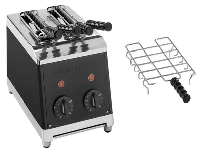 Produktbild von Milantoast 2-er Toaster mit Zangen schwarz mit Brötchenaufsatz