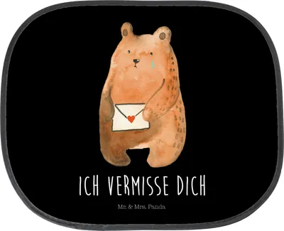 Produktbild von Mr. & Mrs. Panda Auto Sonnenblende Bär Vermissen - Schwarz - Geschenk, fenster sonnenschutz, blendschutz, Unglücklich Verliebt, Freund, Freundin, Verreist, Liebeskummer