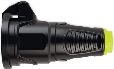 Produktbild von PCE Gummi-Schutzkontaktkupplung Taurus2, mit Klappdeckel, schwarz/gelb