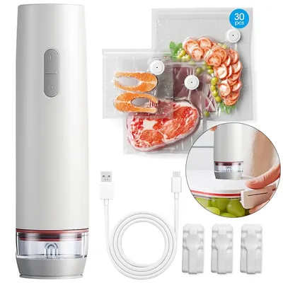 Produktbild von Handlicher Lebensmittel-Vakuumierer, tragbarer Vakuum-Sealer, inkl. 30 wiederverwendbarer Vakuumbeutel, kabelloser Vakuumiergerät für Küche