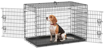 Produktbild von Faltbare Hundebox, Hundetransportbox mit 2 Tš¹ren, herausnehmbarer Wanne, Tragegriff, 90 x 57,5 x 62 cm, Schwarz