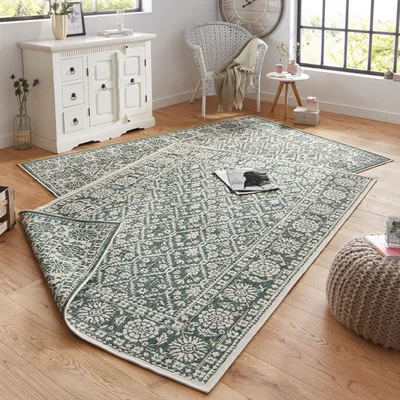 Produktbild von Wendeteppich Curacao Grün Creme In- & Outdoor, Größe:80x250 cm