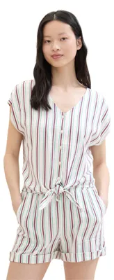 Produktbild von TOM TAILOR Denim Damen Bluse mit Knotendetail und Leinen-Anteil, multicolor vert