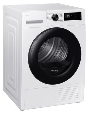 Produktbild von Samsung DV80DG52B0AEEG, Freistehend, Frontlader, Wärmepumpe, Weiß, Drehregler, Rechts