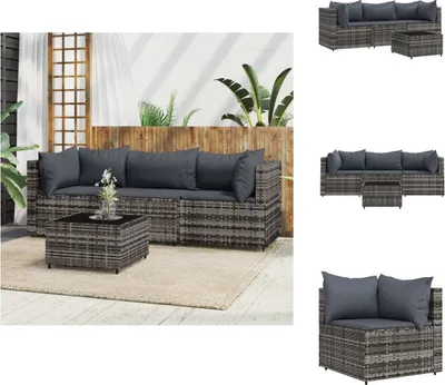 Immagine prodotto di vidaXL set salotto da giardino 4 pezzi con cuscini in poly rattan grigio - Divani da giardino