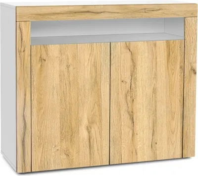 Produktbild von Vladon Kommode Valencia,  Germany, Sideboard mit 2 Türen und 1 offenem Fach, Weiß matt/Eiche Natur/Eiche Natur (108 x 92 x 40 cm)