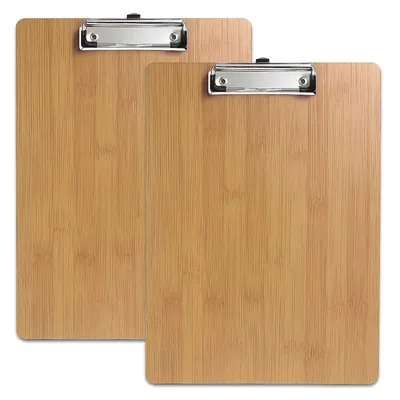 Produktbild von 12x A4 Holz Klemmbrett 2,5 mm Holzfaserplatte laminierte Bambus Optik Oberfläche Schreibunterlage Schreibbrett Schreibplatte