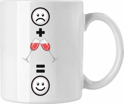 Produktbild von Trendation - Wein Tasse Geschenk für Weintrinker Lustige Geschenkidee :( + Weingläser = :) Geburtstag (Weiß)
