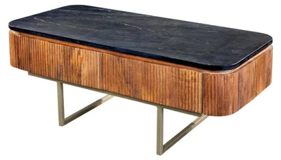 Produktbild von Couchtisch rechteckig ORION 110 cm aus massivem Mangoholz und schwarzem Marmor